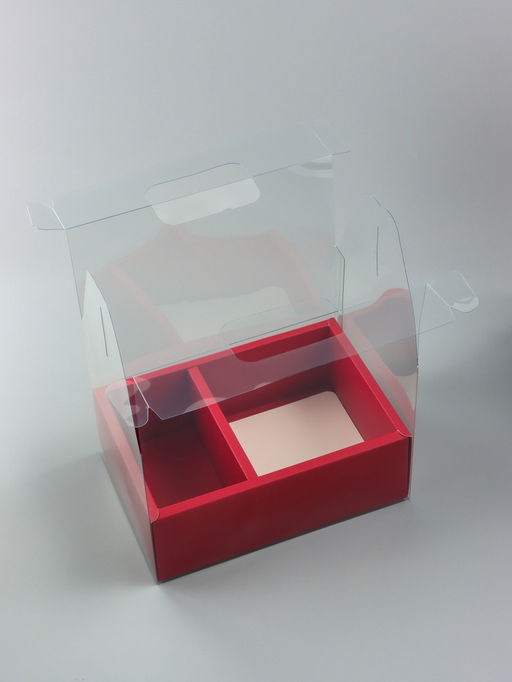 Коробка с PVC для цветов и десертов 26×18×30 см, красный