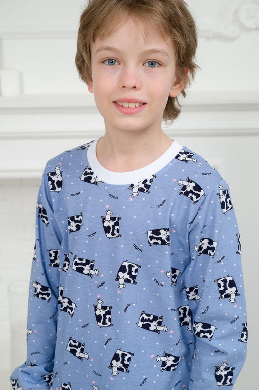 Пижама детская из джемпера и брюк из кулирки Коровы голубой - Амадэль фото 9
