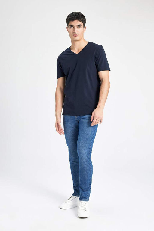 Базовая футболка Slim Fit с V-образным вырезом и короткими рукавами - Defacto фото 7