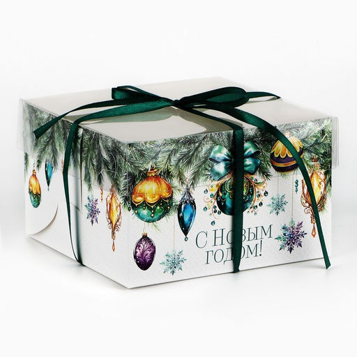Цена за 5 шт. Коробка для капкейка «Еловые новогодние веточки», 16×16×10 см