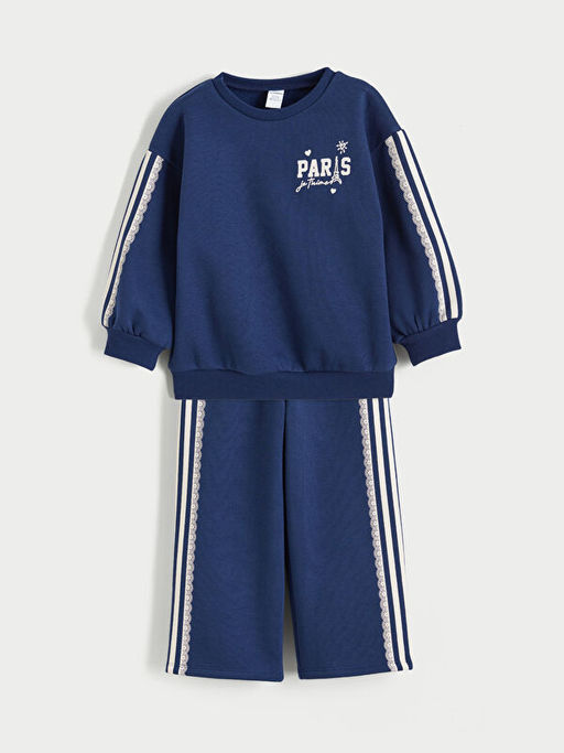 Bask?l? K?z ?ocuk Sweatshirt ve E?ofman Alt?