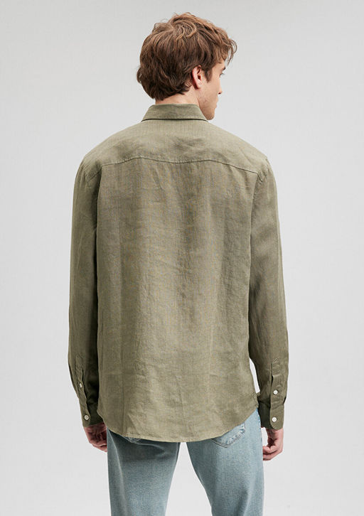 Haki Keten Gomlek - Mavi фото 4