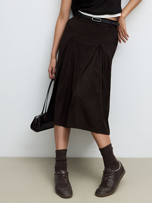 Beli Kemerli Pileli Etek