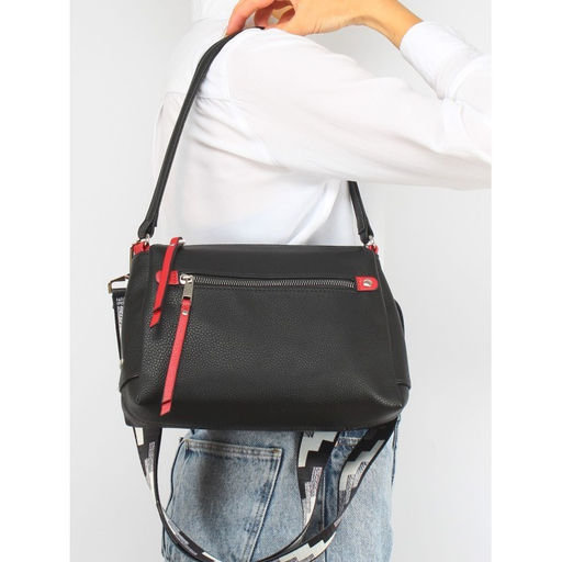 Сумка женская искусственная кожа ADEL-201/1в, 3отд, плеч/рем-стропа, черный/красный флотер 256596 - Adelia фото 5