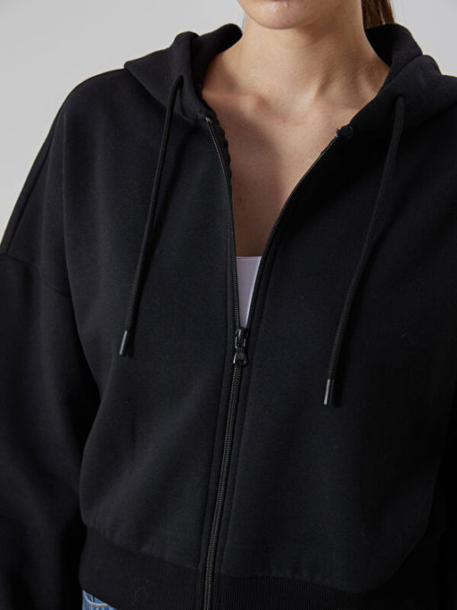 Kap??onlu Oversize Kad?n Kal?n Fermuarl? Sweatshirt