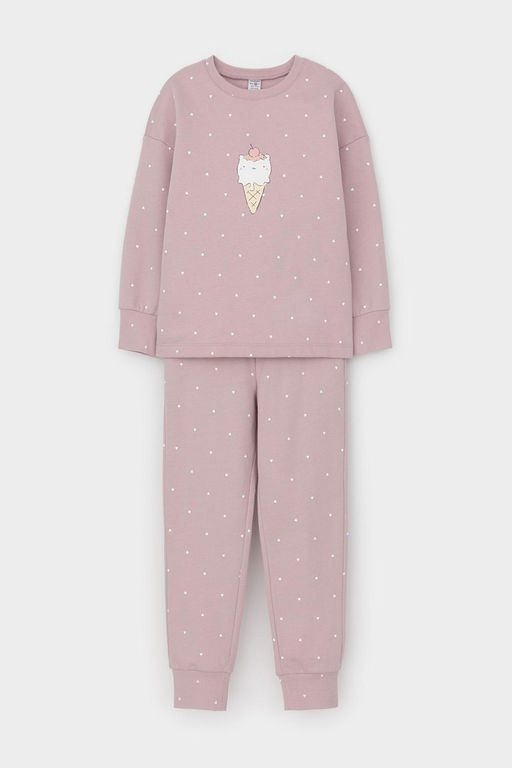 К 1581/розовый лед,мини сердечки пижама дет