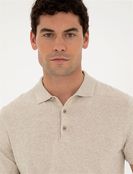 Bej Slim Fit D__meli Polo Yaka Keten Kar___ml_ Triko Ti__rt - Pierre cardin фото 2