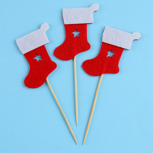 Цена за 2 шт. Шпажки для канапе новогодние Сапожок, набор 3 шт., высота 18 см - Страна карнавалия фото 2