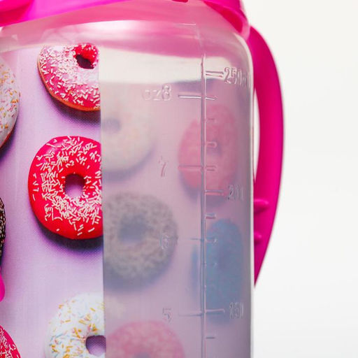 Бутылочка для кормления M&B «Пончики», классическое горло, 250 мл., от 3 мес., цилиндр, с ручками