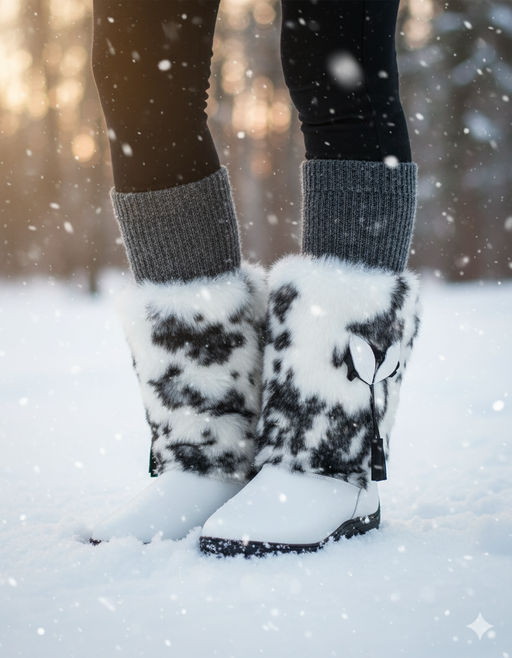 Унты женские на литой подошве Белые. Мех бело-черный - Roshva фото 11