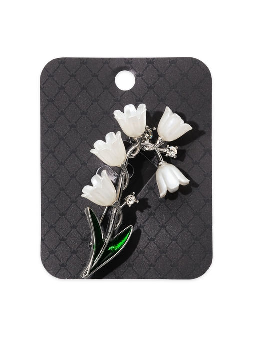 Брошь "Цветы Ландышей", цвет бело-зелёный в серебре
