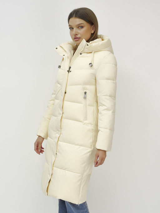 Пальто утепленное стеганное зимнее с капюшоном женское светло-бежевого цвета 9636_1SB - Mtforce фото 13