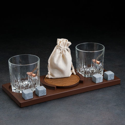 Набор Непробиваемый, 2 стакана 200 мл с пулей, камни для виски 4 шт. в мешочке, подставка - Дарим красиво фото 2