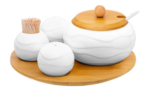 Набор 4 пр. 20,5*20,5*10 см Айсберг волны- Сахарница+Вазочка п/зубоч. и набор д/спец.2 пр.на бам.п - Elan gallery фото 19