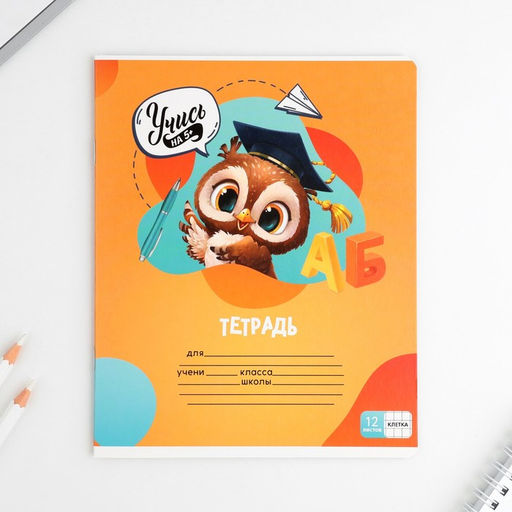 Цена за 20 шт. Тетрадь в клетку, 12 листов, А5, на скрепке, блок №1 «Учись на 5+» МИКС