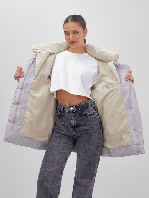 Куртка женская зимняя с капюшоном большого размера фиолетового цвета 1170F - Mtforce фото 17