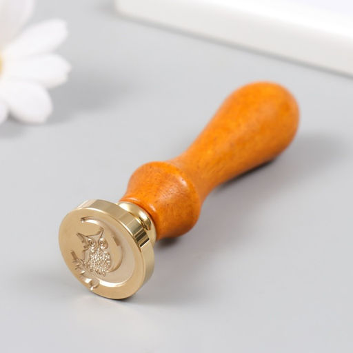 Печать для сургуча с деревянной ручкой «Филин на месяце», 9×2.5×2.5 см