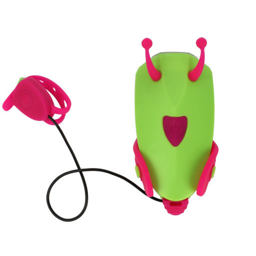 Фонарь передний детский COMIRON JUMPER корпус PC+Silicone, свет LED 60lm аккум 400 mAh, сигнал 120Дб влагозащищённый, вес 52гр. Зеленый /уп126/ - Галеонтрейд фото 2