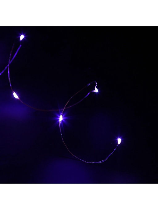 Гирлянда «Нить» 5 м роса, IP20, серебристая нить, 50 LED, батарейки CR2032×2 (в комплекте), свечение фиолетовое