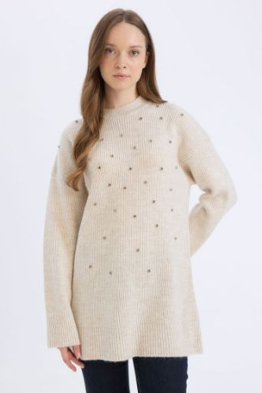 Relax Fit Bisiklet Yaka Tasl? Triko Kazak Tunik