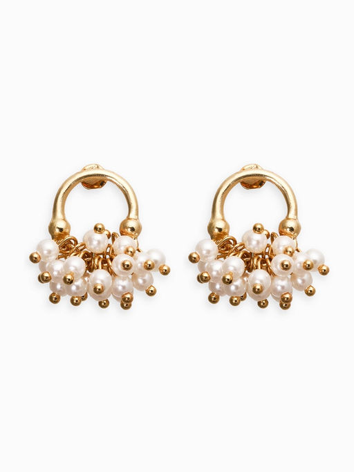 Серьги жемчуг «Виноград», белые в золоте