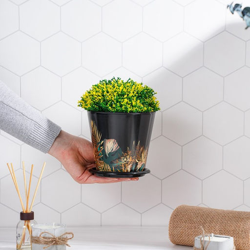 Цена за 2 шт. Горшок для цветов Доляна «Голди», 800 мл, цвет чёрный