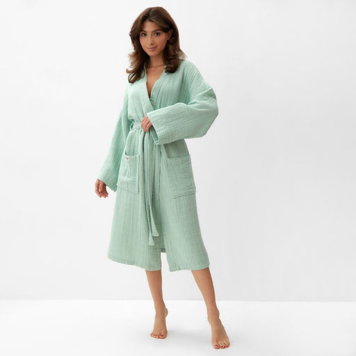 Халат жен.муслиновый LoveLife размер 46-48, цвет мятный, 100% хл, 4-сл, 235 г/м²