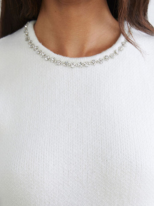 Bisiklet Yaka Ta?l? Kad?n Triko S?veter