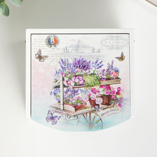 Шкатулка для украшений Тележка с цветами, с зеркалом, дерево, 10.5?10.8?7 см