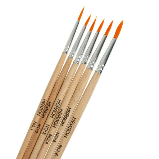 Набор кистей для рисования, нейлон, 6 штук: №1, 2, 3, 4, 5, 6, круглые, деревянная ручка, международный размер