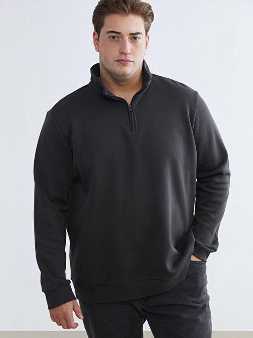 B?y?k Beden Dik Yaka Erkek Sweatshirt