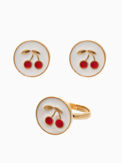 Набор детский «Выбражулька. Вишня», 3 предмета: кулон, кольцо, серьги, бело-красный в золоте