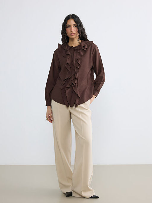 Ba?lamal? Yaka F?rf?rl? Oversize Bluz