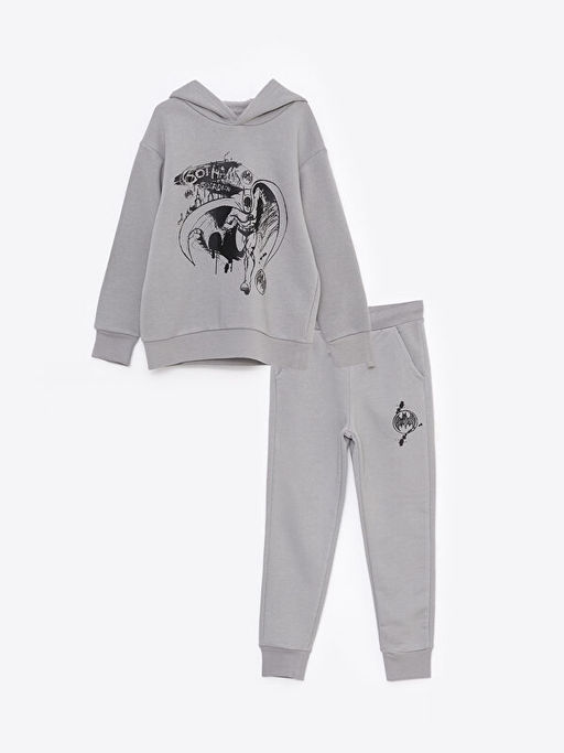 Kap??onlu Batman Bask?l? Uzun Kollu Erkek ?ocuk Sweatshirt ve E?ofman Alt?