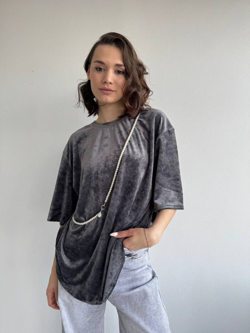 256 Оверсайз футболка велюр, графит - Knitka wear фото 2