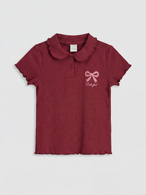 Polo Yaka Bask?l? K?z ?ocuk Fitilli Ti??rt 2li