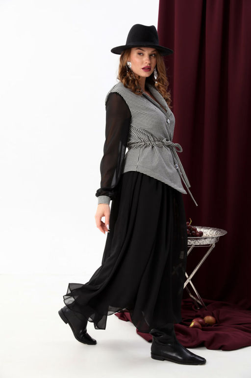 Платье NIKVA н900-5 чёрно-белая гус лапка+чёрный  фото 5