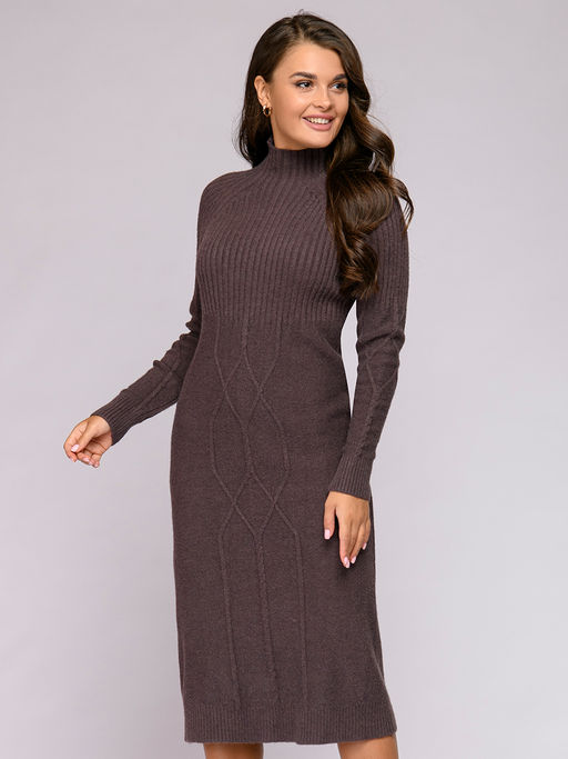 Платье трикотажное коричневое длины миди - 1001dress фото 2