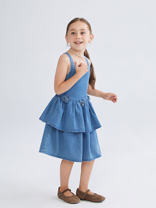 ?i?ek Aplikeli K?z ?ocuk Jean Elbise