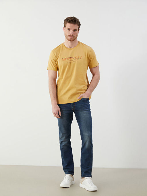 Bisiklet Yaka Bask?l? Penye Erkek Ti??rt