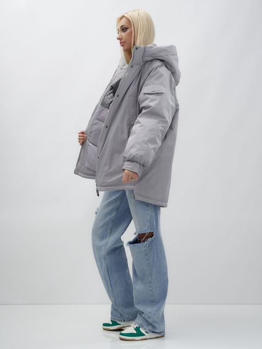 Куртка летучая мышь женская с капюшоном зимняя серого цвета 9630Sr - Mtforce фото 15