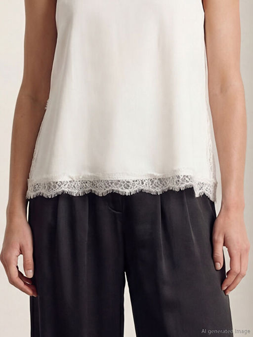 Bisiklet Yaka Dantel Detayl? Saten Bluz