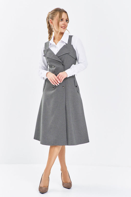 Сарафан Euro Moda 650 серый клетка