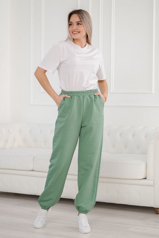 Брюки женские из футера петля Прогулка фисташка - Амадэль фото 10