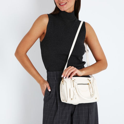 Сумка саквояж женская, маленькая, с длинным ремнём, с ручками, белая