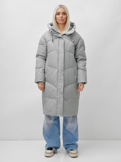 Пальто летучая мышь женское с капюшоном зимнее серого цвета 9616Sr - Mtforce фото 2