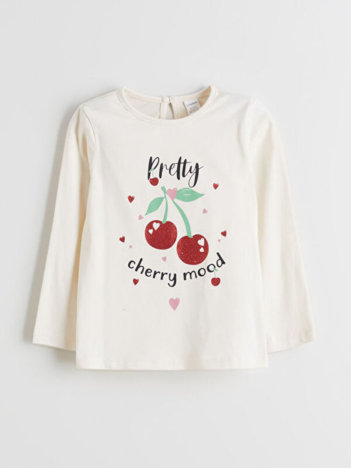 Bisiklet Yaka Bask?l? K?z ?ocuk Ti??rt