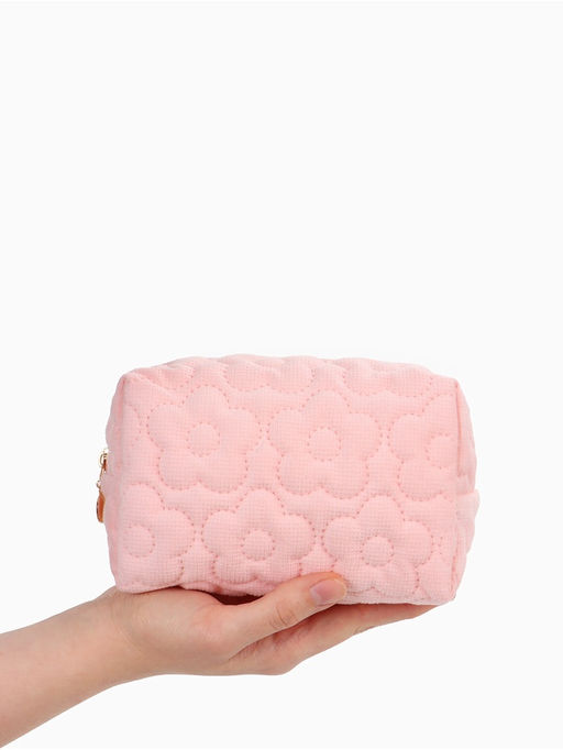 Косметичка объёмная на молнии, маленькая, с вышивкой, светло-розовая