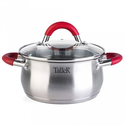 Набор посуды из нержавеющей стали Милфорд 4 штуки: кастрюли 2,2л - д18см, h9см, 3,2л - д20см, h10,5см, 5,2л - д24см, h11,5см, ковш 1,5л - д16см, h8см, s0,6мм, дно s2,8мм, полировка матовая снаружи, зеркальная внутри, стеклянная жаропрочная крышка, - Домашняя мода фото 3