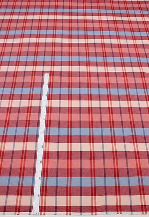 Вареный (стираный) хлопок Яркая клетка цв.бордовый/голубой, ш.2.5м, хл-100% - Купава фото 2